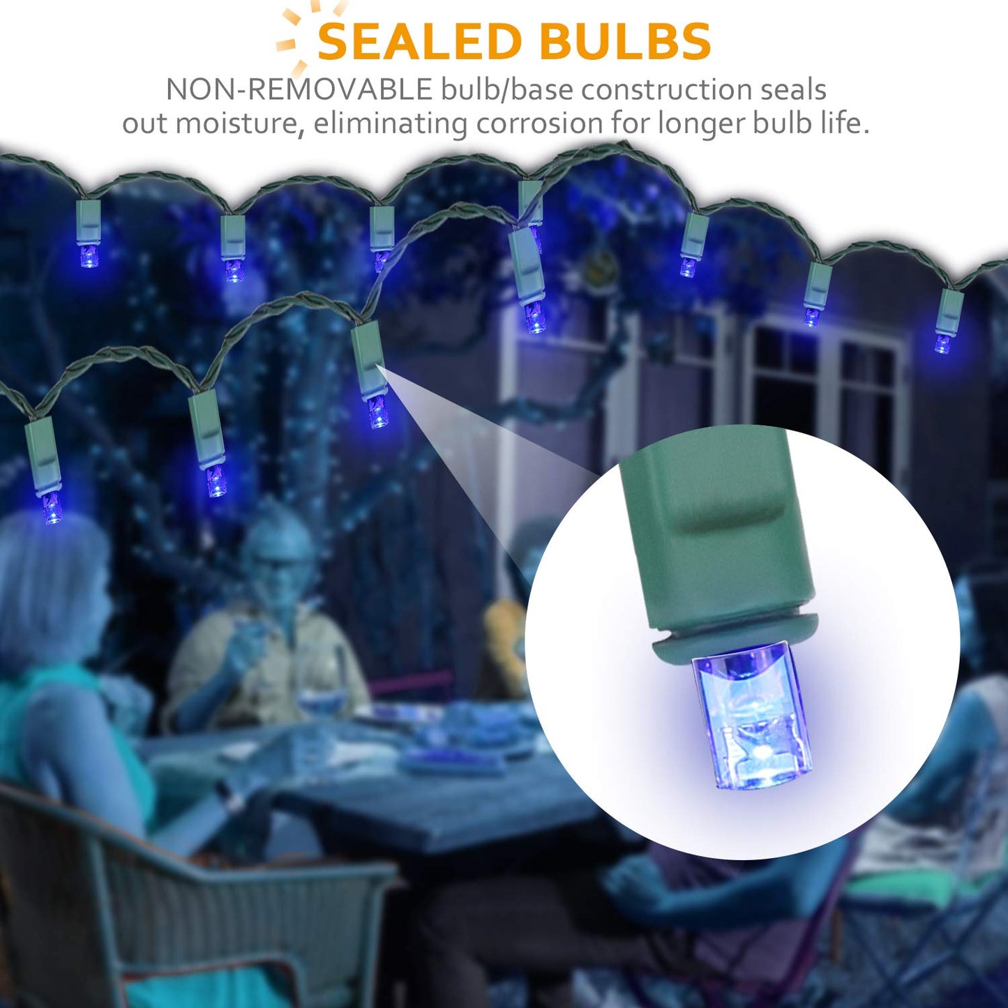 AIDDOMM 50 Count Blue Christmas Lights 25ft 5mm Blue String Lights, Outdoor & Indoor, Waterproof, Green Wire Mini String Lights, UL, IP:65