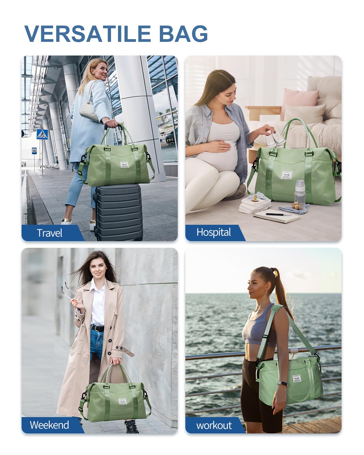 BAGAIL Travel Duffel Bag, Weekender Bags, Overnight Gym Carry On Tote Bag with Wet Pocket, Hospital Mom Bag for Labor and Delivery - Olive Green