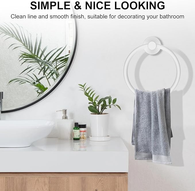 SetSail Towel Holder for Bathroom Wall White Towel Ring Stainless Steel Hand