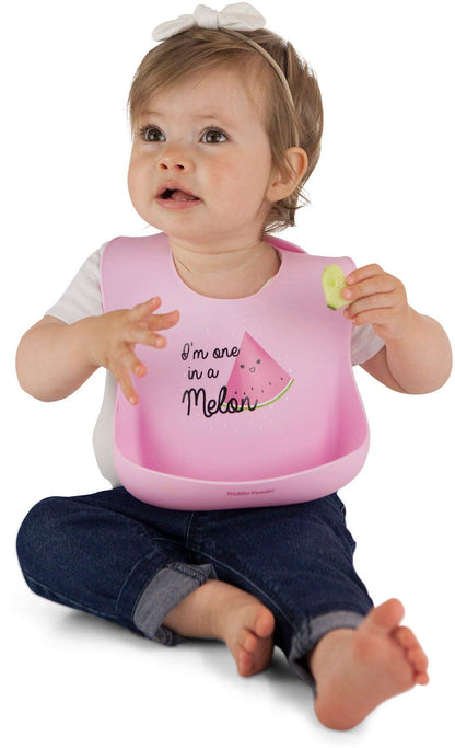 Kiddo Feedo Silicone Baby Bibs, Soft, Adjustable, Waterproof and Non Messy, Designed in Sweden, (watermelon-one in a melon)