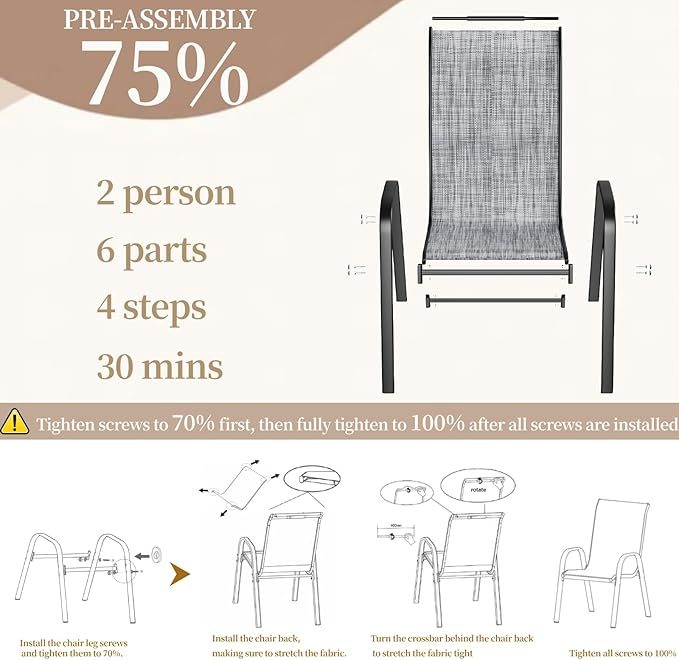 MAMIZO Patio Dining Chairs, Stackable All Weather Teslin Chair, Heavy Duty Outdoor Breathable Chairs Set, w/Armrests, Upgraded Chair FeetW/Strenthened Iron Spacers, 330 LBS (8, Grey)