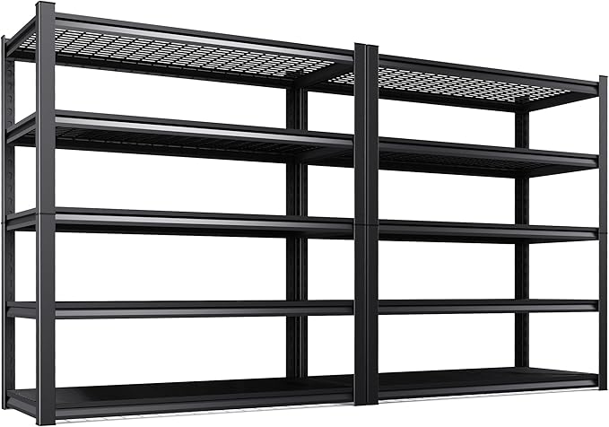 Set of 2 Garage Shelving-3000 lbs 5 Tier Storage Shelves,Adjustable Heavy Duty Metal Shelving Unit and Storage Large Wire Rack,Utility Steel Shelf for Warehouse Industrial Pantry Basement 71"x46"x18"