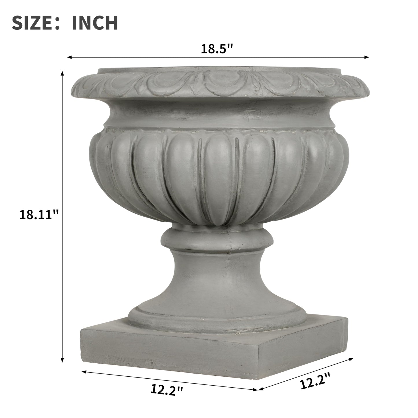 Merax 18.11" H Ornate Scrollwork Pedestal Urn Planter Weather-Resistant MGO Outdoor Flower Pot for Garden Patio and Front Porch Entrance,Gray