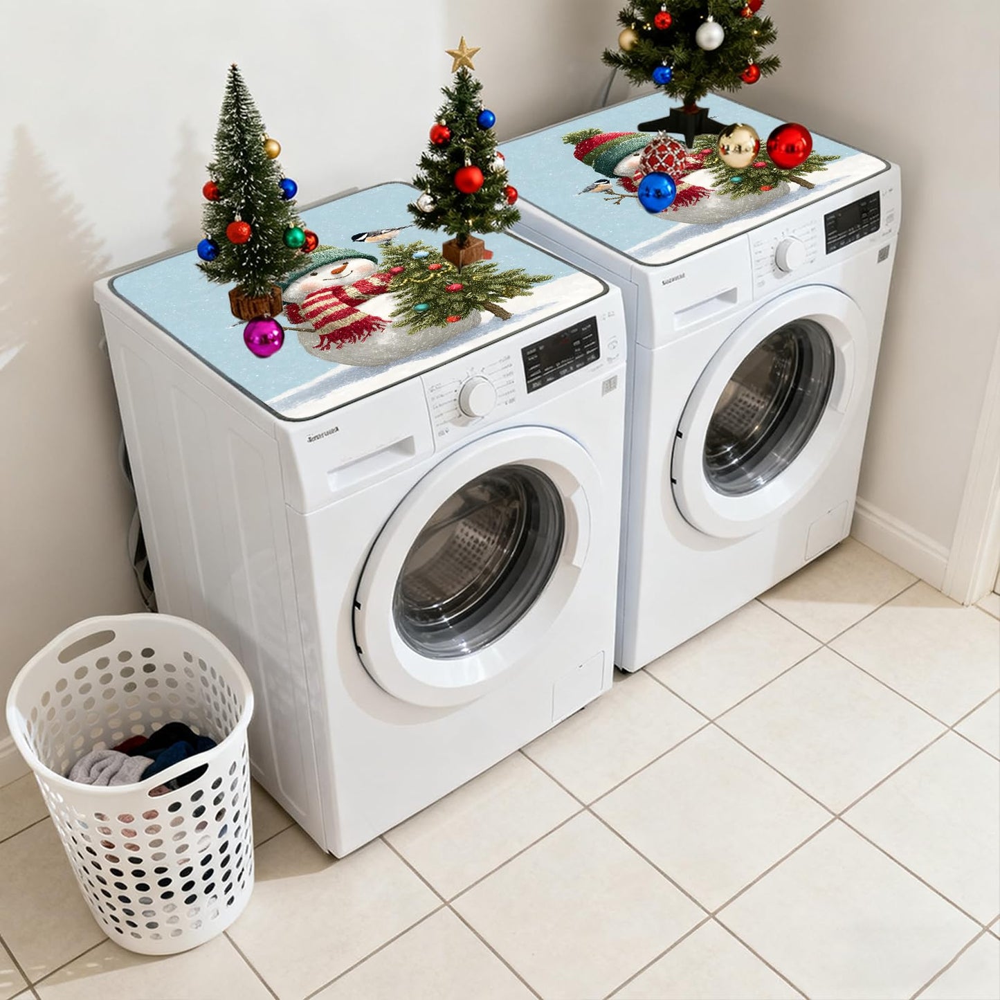 Nuxovilar Christmas Washer Dryer Dust Cover - Playful & Classic Festive Decor Protector for Laundry Room/Area/Space (YTT12861)