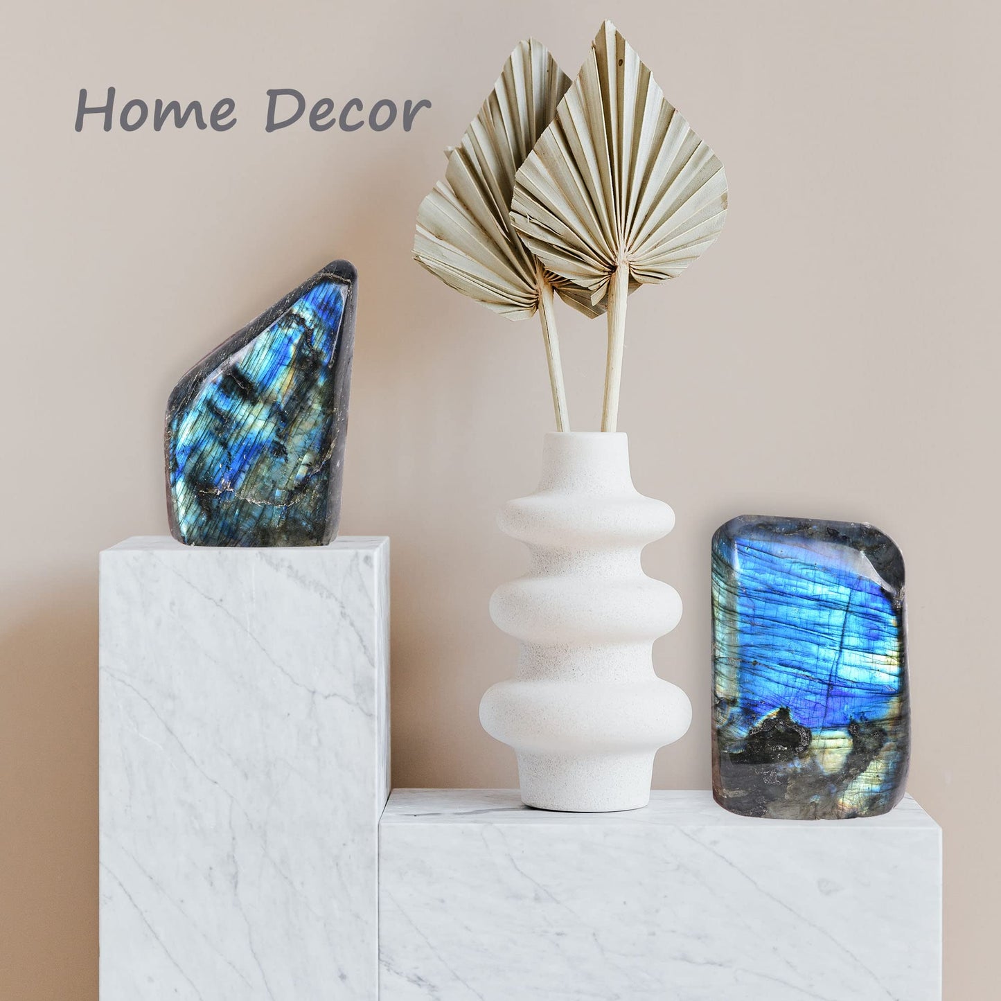AMOYSTONE Decorative Stone Natural Labradorite Polished Rock Slab Crystal Aura Healing Reiki Home Decor Large 1.3-1.7 LBS