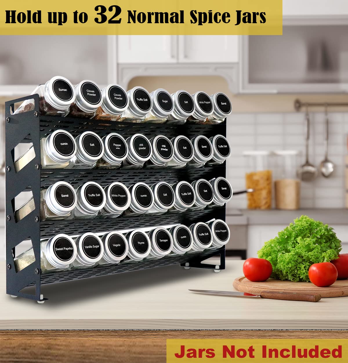 Ardier 4 Tier Countertop Spice Rack Organizer for Kitchen Cabinet Pantry or Wall Mount, Matte Black (Jars Not Included)
