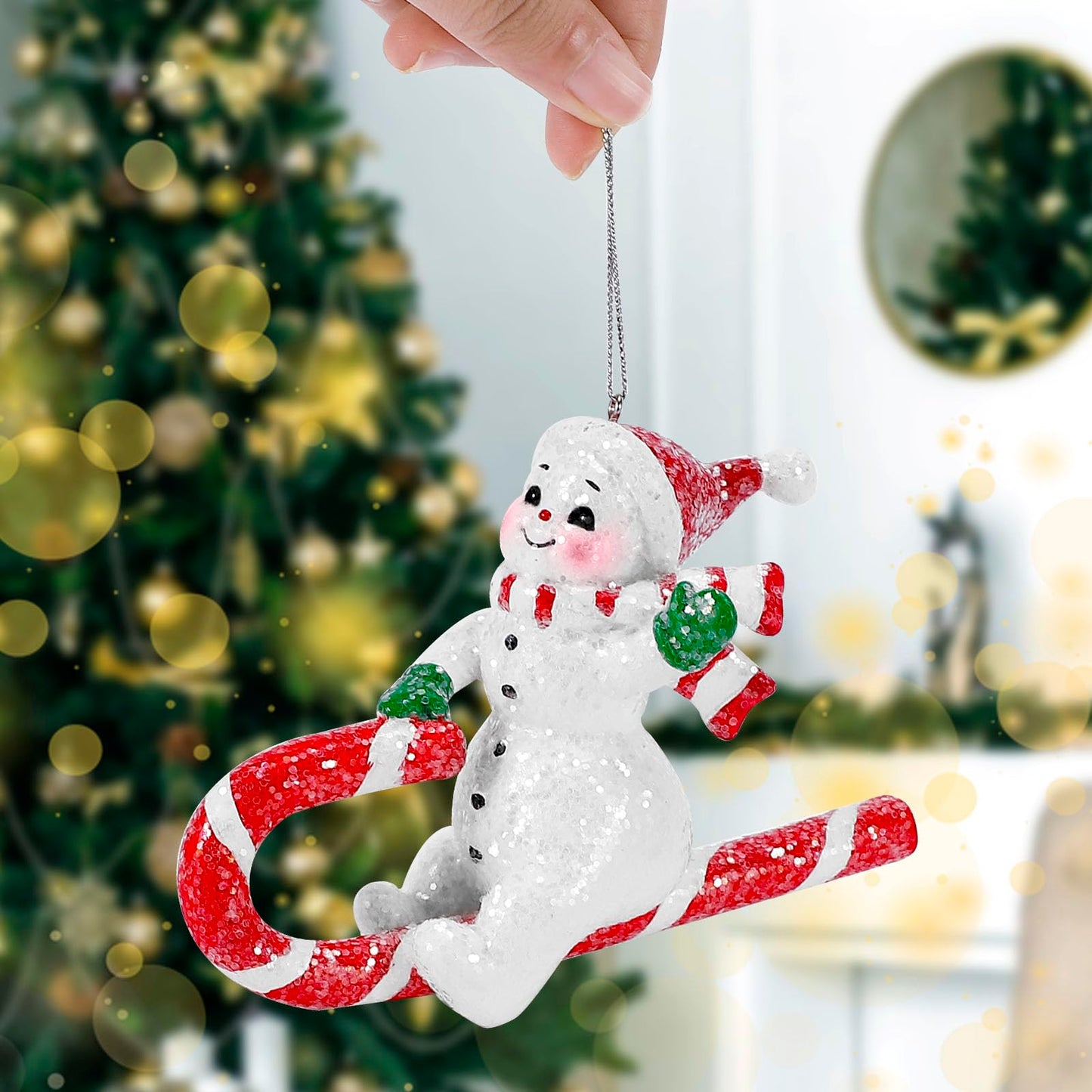 EnrichFun 2025 Figurines Christmas Decorations Resin Décor for Tree Hanging Ornament, Holiday Winter Indoor Home Table Decor Xmas Gifts, Snowman, 4.9 in