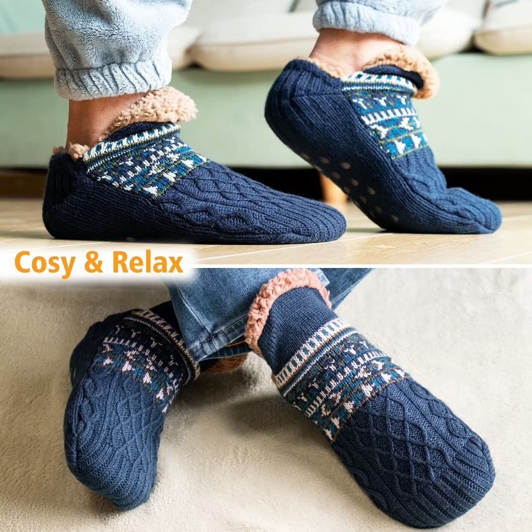 Mulor Slipper Socks for Men & Women Fluffy Slipper Socks with Grippers Non Slip Fleece Lining Heat Holding