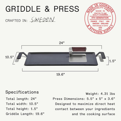 Made In Cookware | Carbon Steel Griddle + Grill Press | Professional Cookware | Crafted in Sweden | Induction Compatible