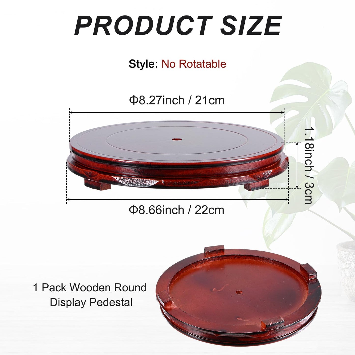 M METERXITY 2 Pack Display Stand, Brown Wooden Stands for Display, Stable Round Base Stand Decor for Fishbowl Planter [No Rotation, 8.27'' x 1.18'']