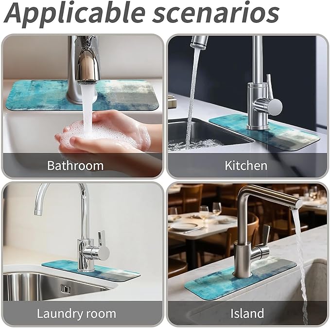 Kitchen Sink Splash Guard，Blue ocean Faucet Mat Sink Gadgets-Super Absorbent