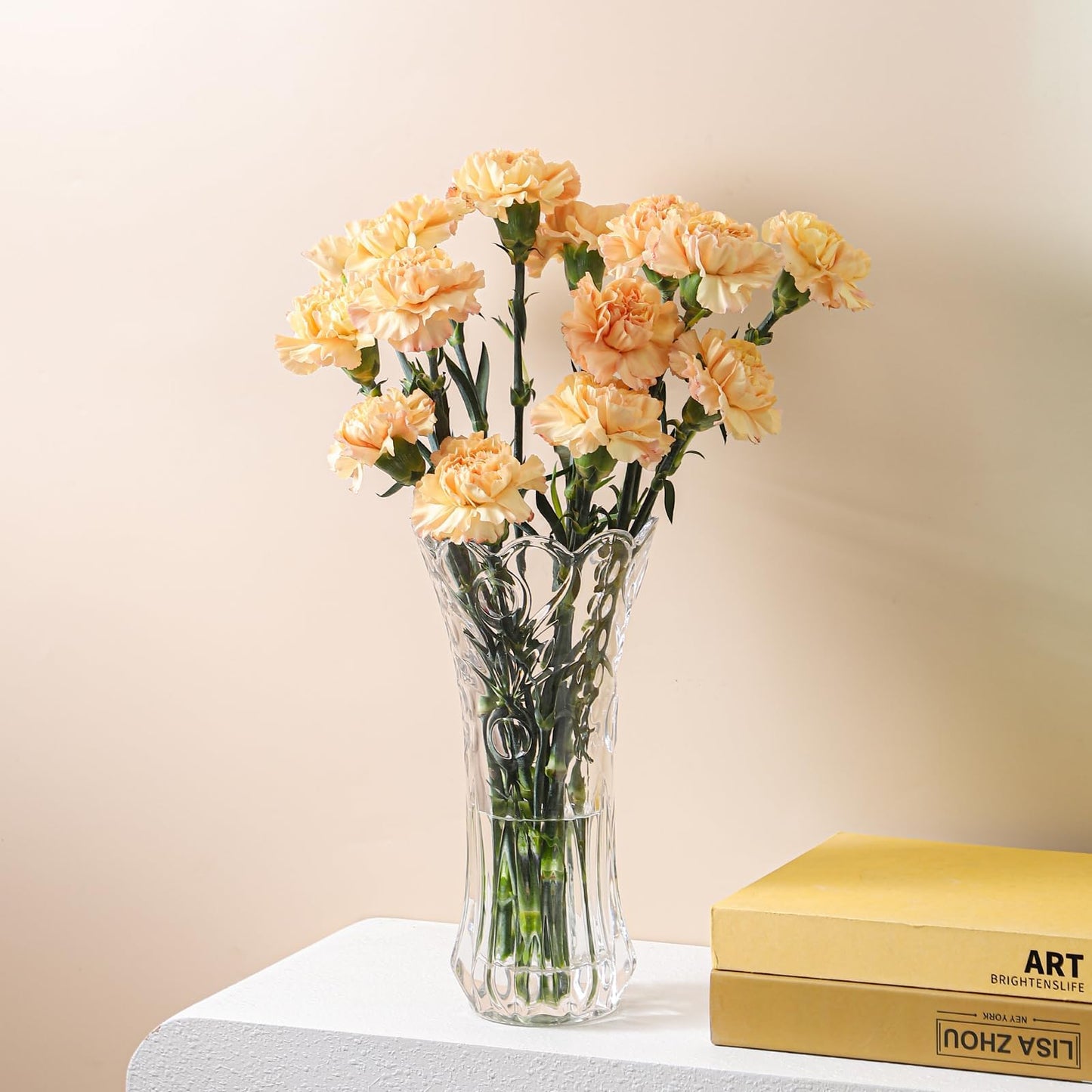 JASVIC 12 Inch Crystal Vase for Flowers with Luxury Gift Box, Pearl Design, Large Crystal Clear Glass Vase Suitable for Home Office Decor, Birthday, Wedding Anniversary or Mother's Day