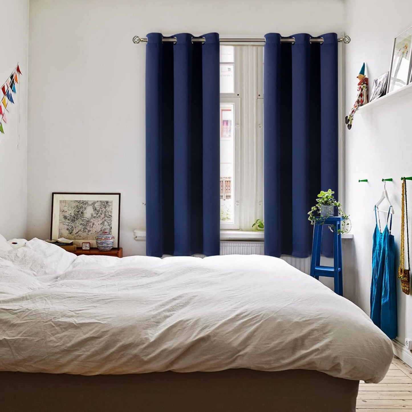 BGment Blackout Curtains for Bedroom 63 Inches Long - Navy Blue Room Darkening Thermal Insulated Sunlight Blocking Grommet Window Drapes for Kids Boys Room, Set of 2 Panels, 42 x 63 Inch