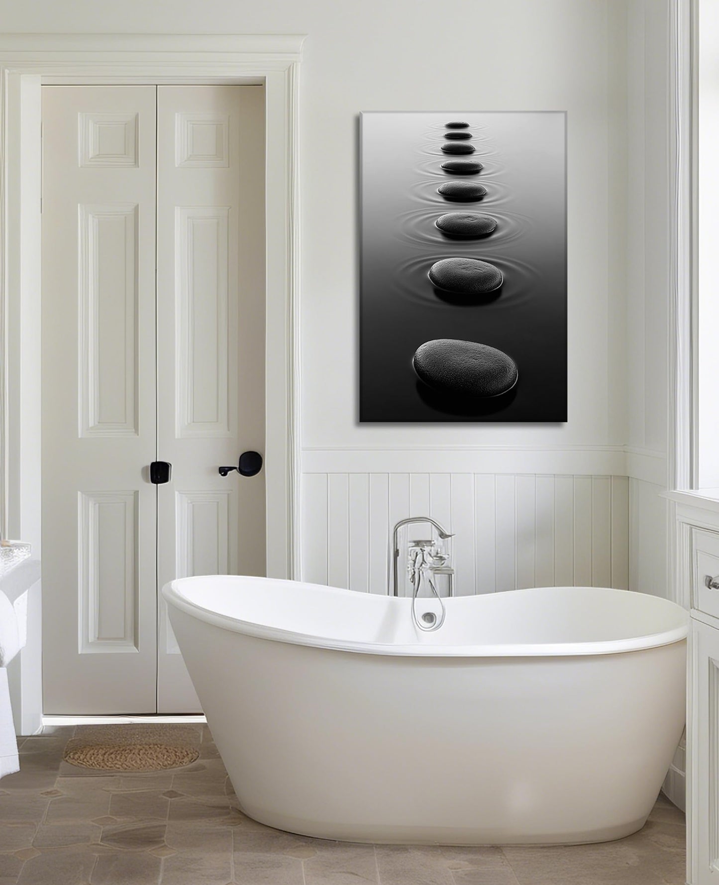 LYUNSHUO Zen Wall Art Bathroom Decor Black and White Canvas Prints Spa Stones on Water Picture Peaceful Scenery Artwork for Home Decor Frmaed(Zen-3,12.00"x18.00")