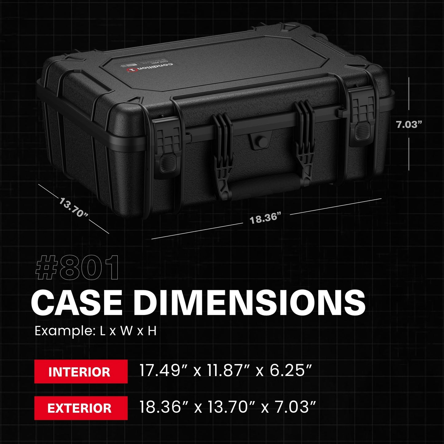 Condition 1 18" Medium Waterproof Hard Case with Foam, Model 801, Portable Protective Storage Box for Travel, Tactical Gear, Made in USA, 18.36"x13.70"x 7.03" Green