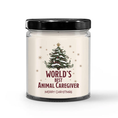 World's Best Animal Caregiver Candle for Christmas Party - Gifts for Coworker Staff Employee Boss Manager Men & Women - 9oz Vanilla Scented Soy Wax - Holiday Keepsake