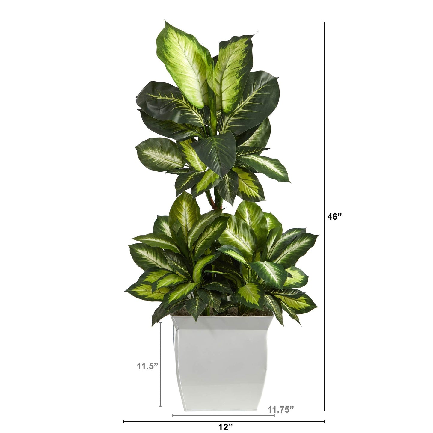 Nearly Natural 46in. Golden Dieffenbachia Artificial Plant in White Metal Planter