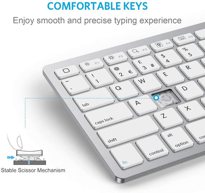 OMOTON Bluetooth Wireless Keyboard for iOS Compatible with iPad Pro/Air/Mini, iPhone and More, UK QWERTY Keyboard Layout, Silver