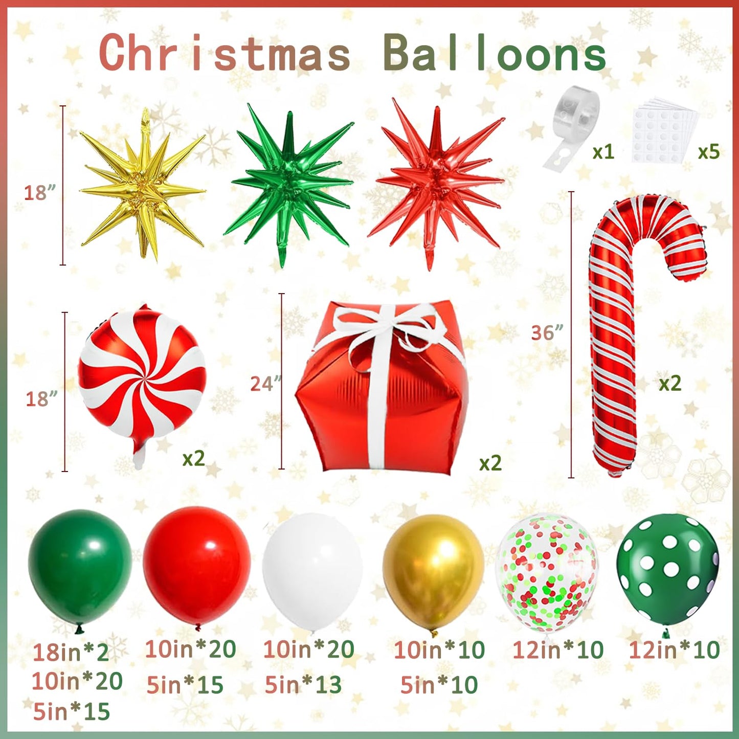 Christmas Balloons Garland Arch Kit, Red Green White Gold with Candy Cane Gift Box Explosion Star Foil Balloons for Christmas New Year Candies Xmas Theme Party Decorations...