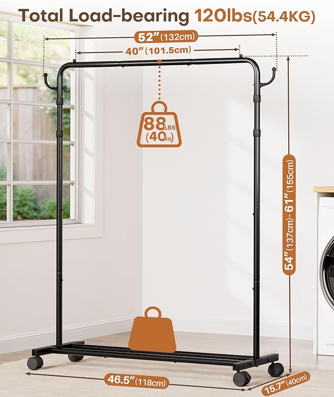 Homde Heavy Duty Clothes Rack: 120lb Standing Garment Storage