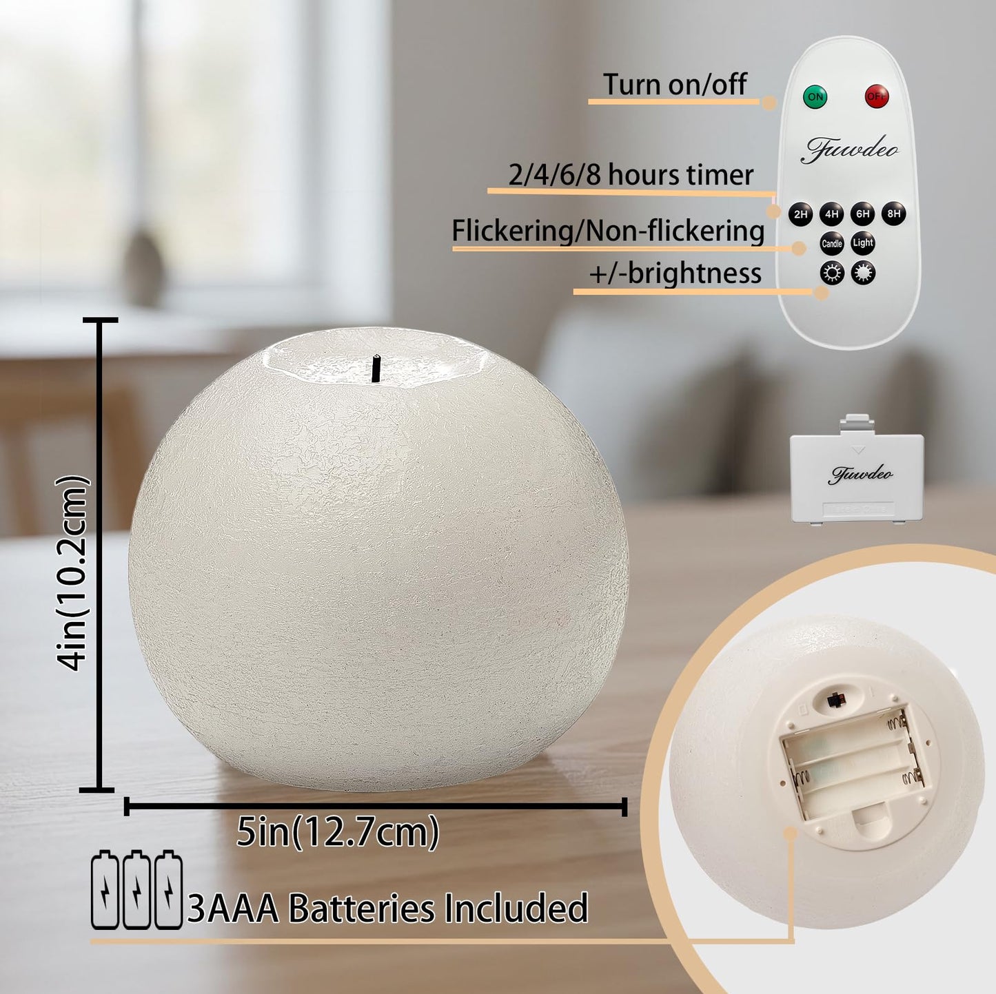 FUWDEO Flameless Candles with Remote & Timer,4"H LED Battery Operated Round Candle 2 Pack,Real Wax Christmas Candle Lights Flickering for Christmas Gift Wedding Home Decor (White)