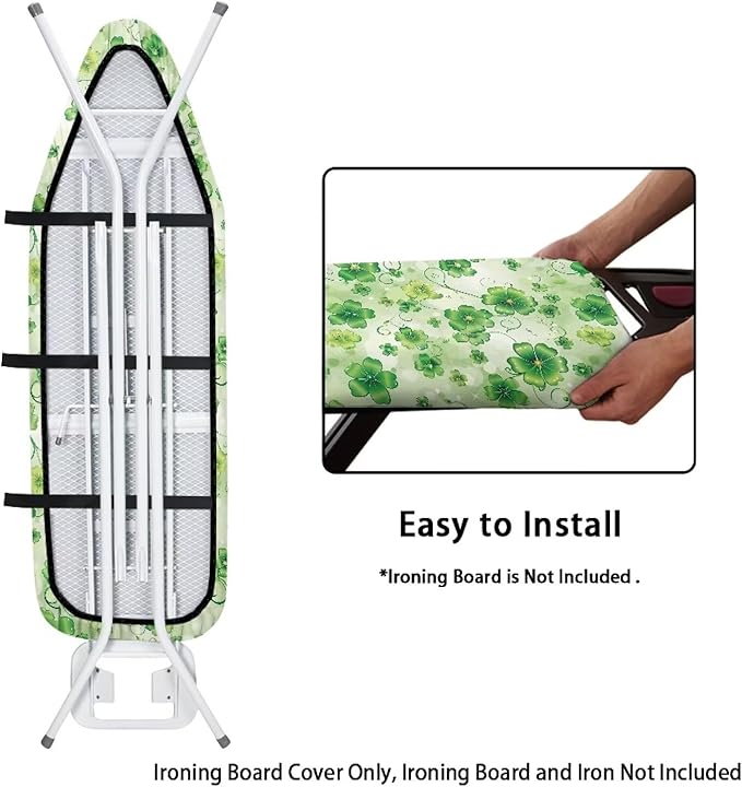 Green Leaves Ironing Board Cover and Pad, Thick Scorch Resistant Padding Heavy
