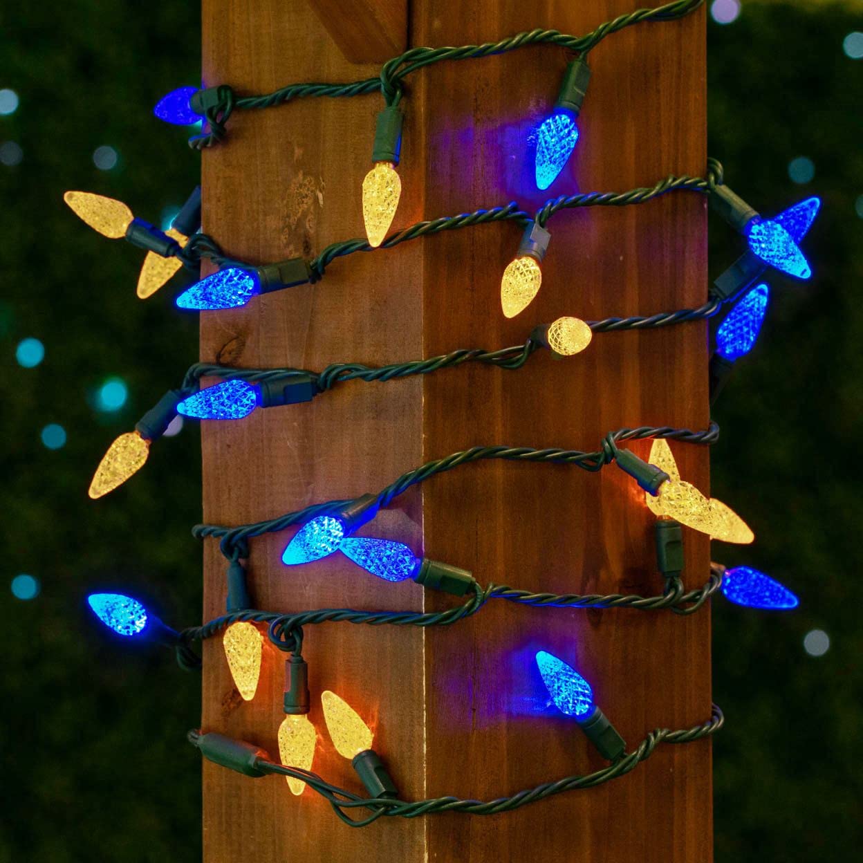 Novelty Lights 24FT 70 LED C6 Christmas String Lights, Outdoor Tree Commercial Grade Permanent Decorations (Blue/Yellow)