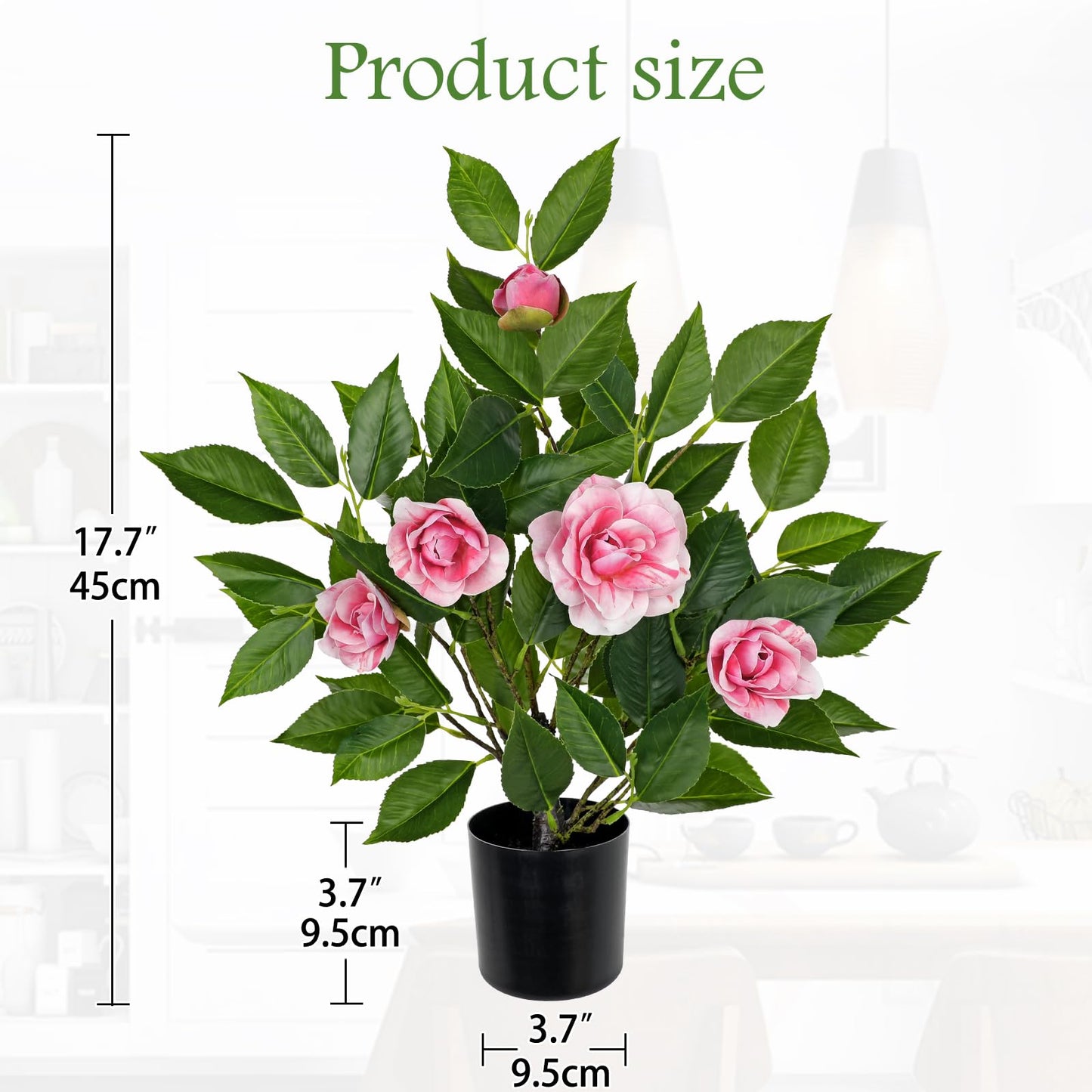 Small Artificial Camellia Roses Potted - 17.7" Pink Faux Camellia Rose Mini Tree Fake Flower Plant Artificial Plants & Flowers Indoor with Planter for Home Office Living Room Porch Arrangement Decor