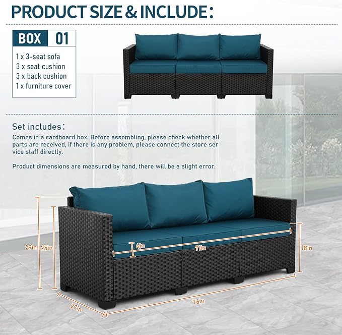 Rattan Star Outdoor Furniture Couch 3 Seater Sofa Outdoor Wicker Sofa Deep Seat