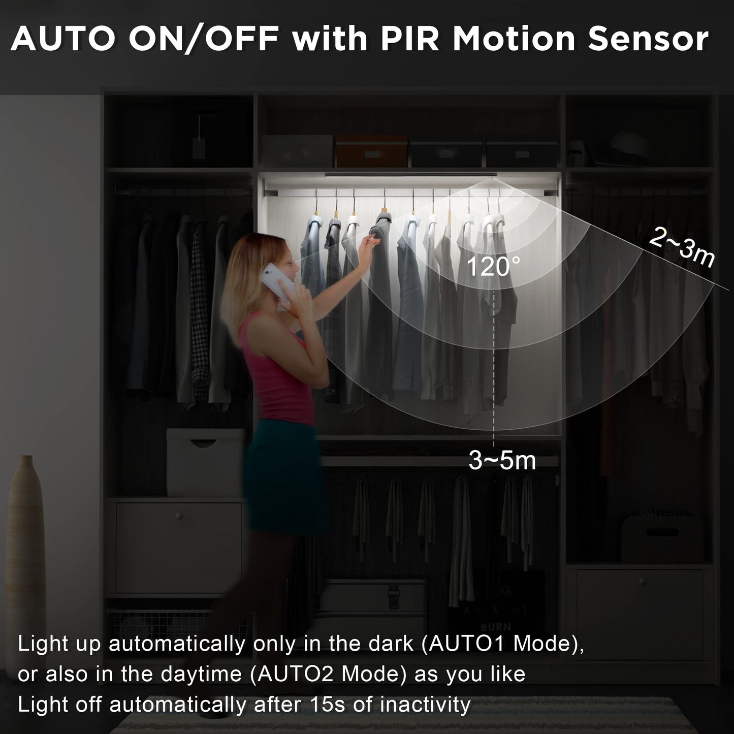 SOAIY LED Dimmable Under-Unit Light 60 cm Kitchen Lamp 4500 mAh Rechargeable Cabinet Lighting with Motion Sensor 3 Light Heat 2700 K - 6500 K Magnetic Light Strip for Kitchen Cabinet Wardrobe Bathroom