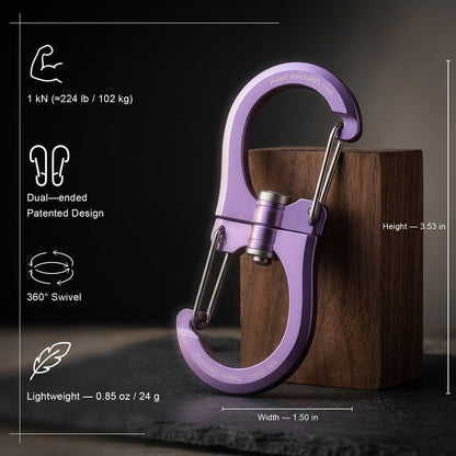 FresKaro 1kN Carabiner Clips, Heavy Duty Double-Ended Wire Gate Carbineers, Small Non Locking Carabiners, Key Clip and Keychain Hook, Strong Aluminum Spring Snap Karabiners, 360 Swivel, Purple 5pcs