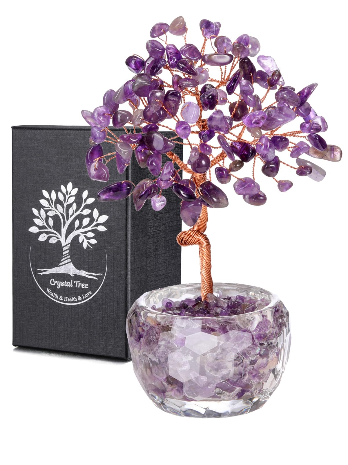 Jovivi Amethyst Crystal Trees,Natural Gemstone Amethyst Bonsai Money Tree of Life Purple Healing Crystals Home Office Desk Decor for Women Birthday Gifts