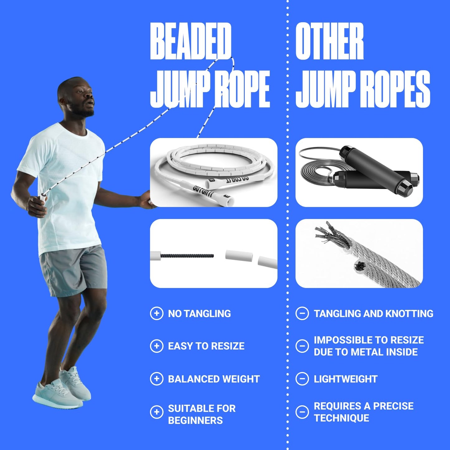 Sportbit Beaded Jump Rope for Fitness - Elite Skipping Rope for Adults (Women and Men) - Speed Rope for Workouts, CrossFit, Boxing - Lightweight Tangle-Free Adjustable