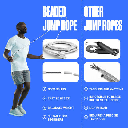Sportbit Beaded Jump Rope for Fitness - Elite Skipping Rope for Adults (Women and Men) - Speed Rope for Workouts, CrossFit, Boxing - Lightweight Tangle-Free Adjustable