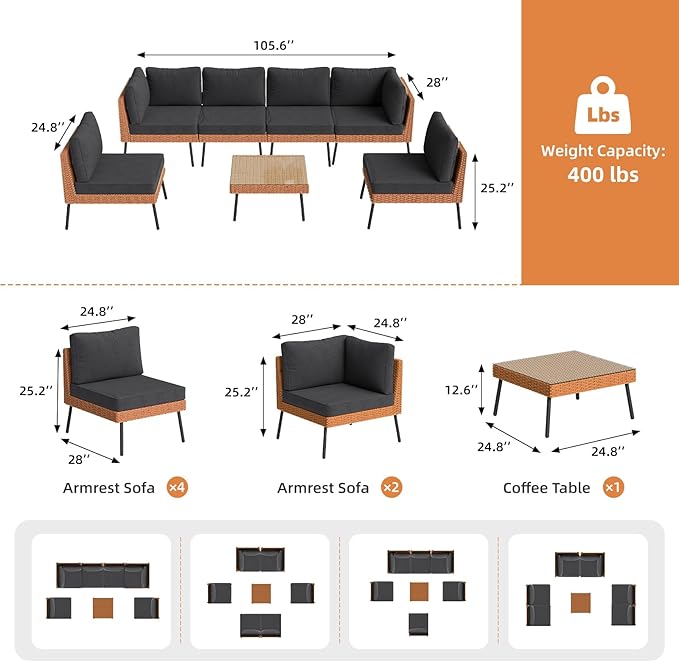 Aoxun 7-Piece Patio Furniture Set, Wicker Outdoor Furniture