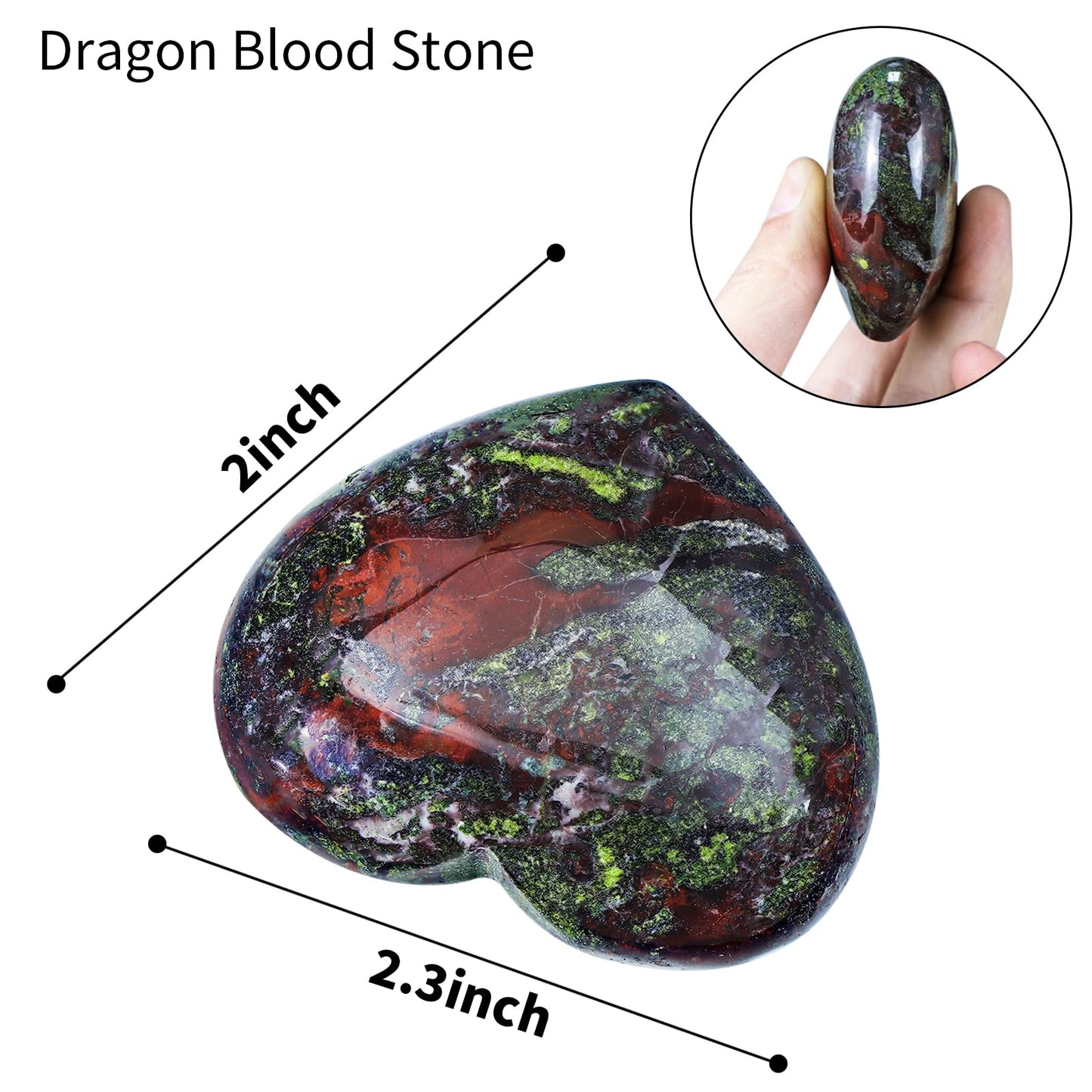 SMQ 60mm Dragon Blood Jasper Heart Crystal Worry Stone for Anxiety Large Polished Natural Healing Crystals Reiki Heart Rock for Healing,Meditation & Home Decor