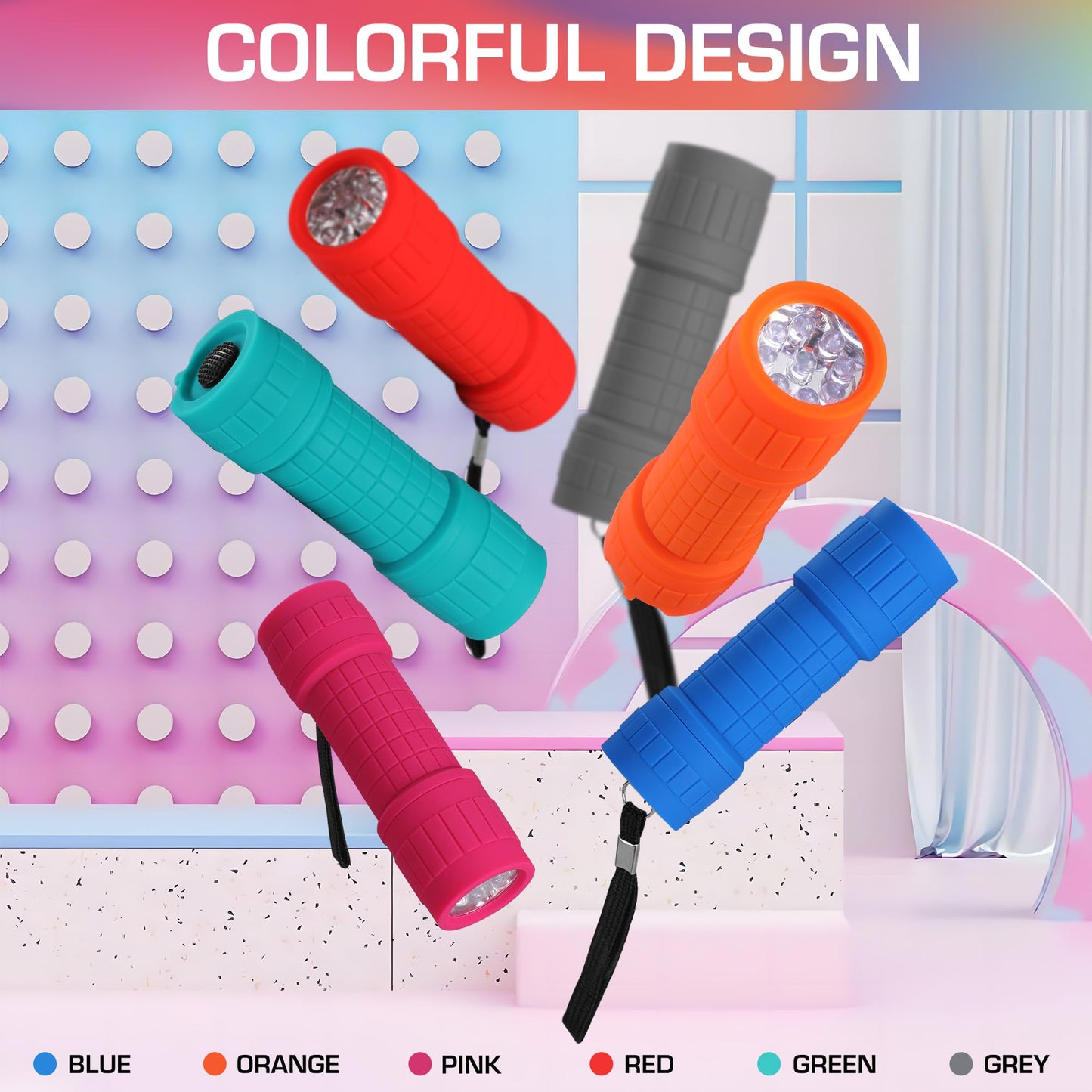 EverBrite 6-Pack Mini LED Torches, Colorful Pocket Torches, Ideal Camping Hiking Outdoor Party, Includes Batteries