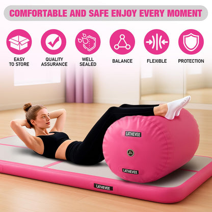 Inflatable Gymnastics Mat 10ft/13ft/ Air Training Mats+Gymnastics Barrel,4/6 inThickness Tumble Track Mat Inflatable Floor Mats with Air Pump for Tumble Gym Training Cheerleading Yoga Home Outdoor
