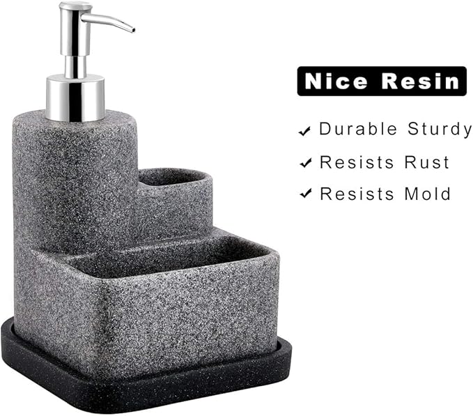 ZCCZ Black Soap Dispenser with Sponge Holder, Kitchen Soap Dispenser Pump