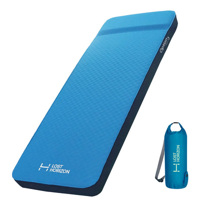 Lost Horizon Air & Foam Camping Mattress, Self-Inflating Sleeping Pad, 3" Thick, with Pump Sack, Single