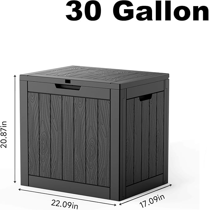 30 Gallon Outdoor Deck Box, Lockable Waterproof Outdoor Storage Boxes For Garden Tools,Indoor Cushions,Accessories Outside Storage Resin Weatherproof Container(Black)