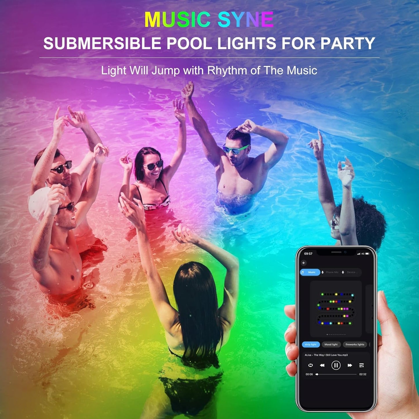 NATPOW Pond Lights Mains, Underwater Lights RGB with APP& Remote Control, Timer Aquarium Light, IP68, Multiple Scene Lighting, Submersible, for Aquarium, Garden, Yard, Pool, Fountain (6-in-1)