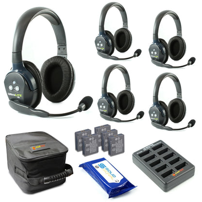 Eartec UL4S Ultralite Full Duplex Wireless Headset Communication for 4 Users - 4 Single Ear Headsets with SolidSignal Cleaning Wipes Bundle