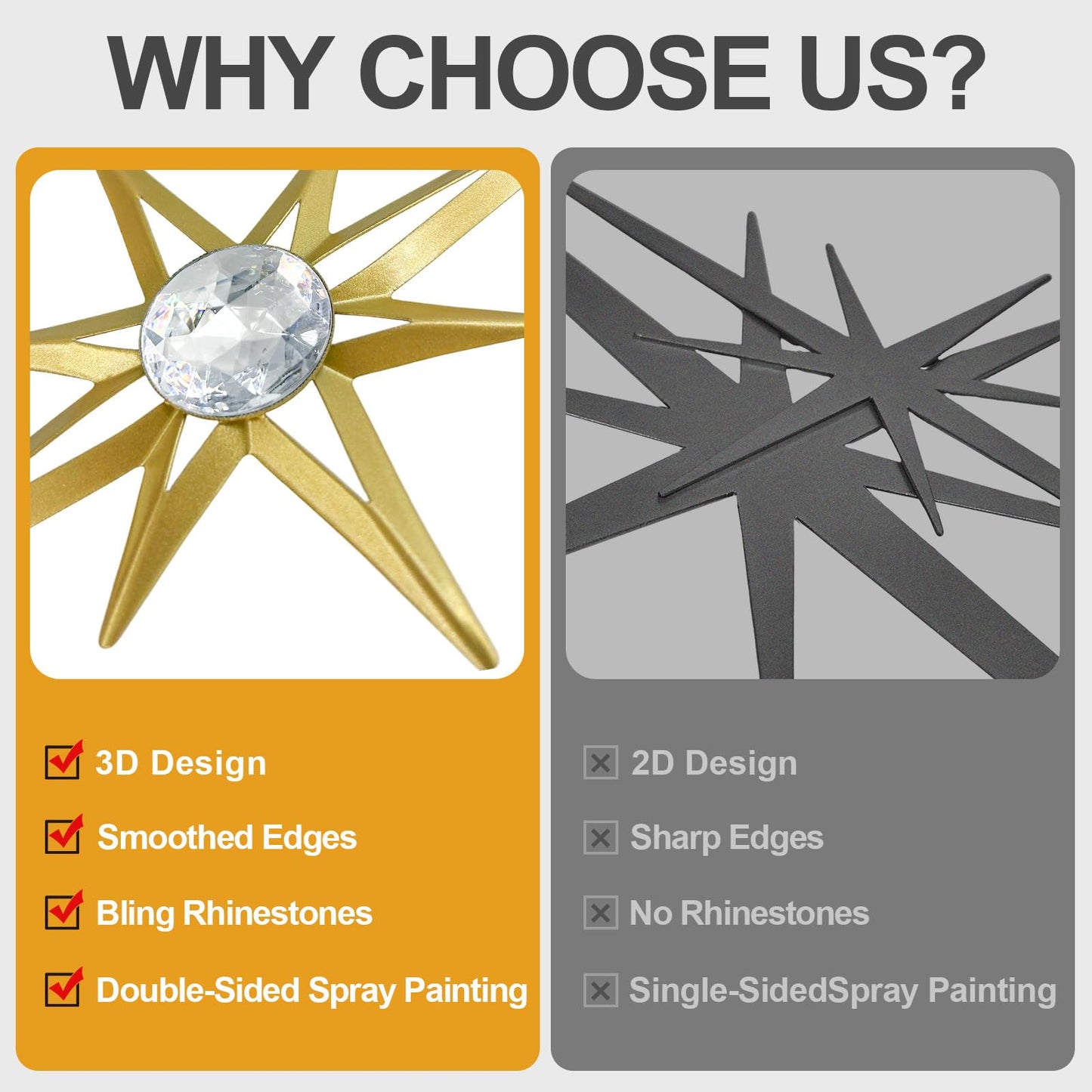 sxnzequnze 4 Pcs Star Wall Art for Home Decor Living Room Bedroom Office Metal 3D,Bling,with Hanging Hook Starburst Midcentury Sculpture Retro Gallery Accent Celestial -Gold 16.5in/9.4in