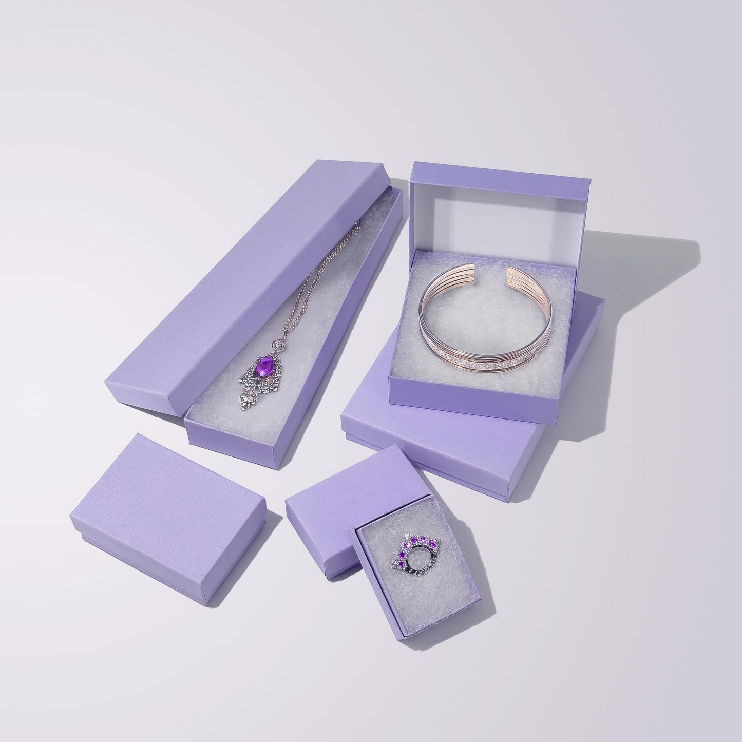 The Display Guys - 25-pack #21 Cotton Filled Cardboard Kraft Paper Jewelry Boxes Gift Cases - Light Lavender (2.6" x 1.6" x 1.0")