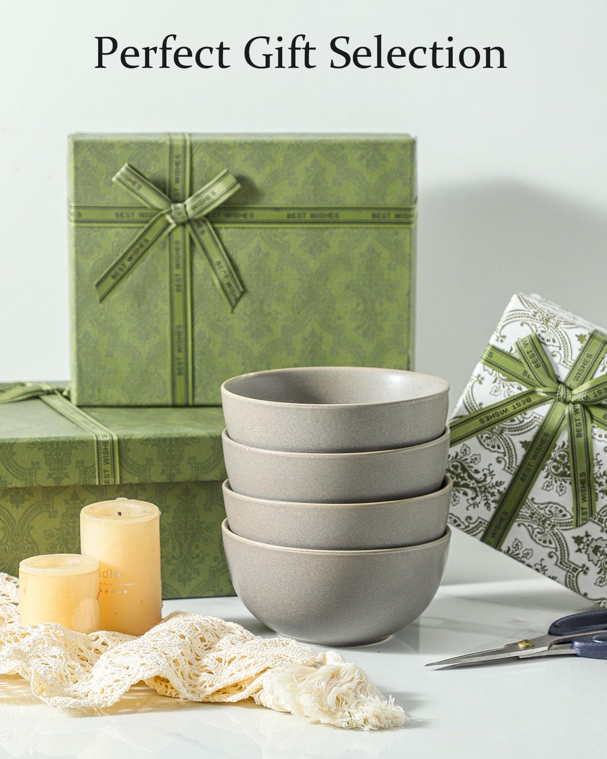 Tikooere Cereal Bowls Set of 4, 24 oz Ceramic Bowls for Kitchen, Stoneware Soup Bowls for Salad, Ramen, Snack, Dessert, Unique Housewarming Gift, Dishwasher Microwave Safe, Matte Gray