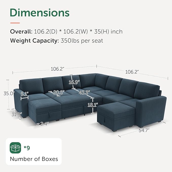 HONBAY Modular Sectional Sleeper Sofa