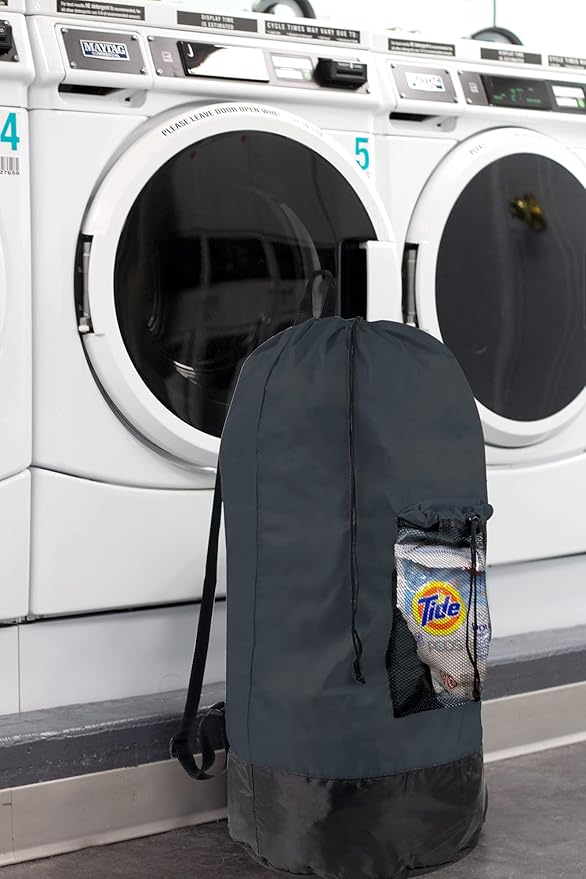 Laundry Bag Backpack with Shoulder Straps and Mesh Pocket Laundry Backpack