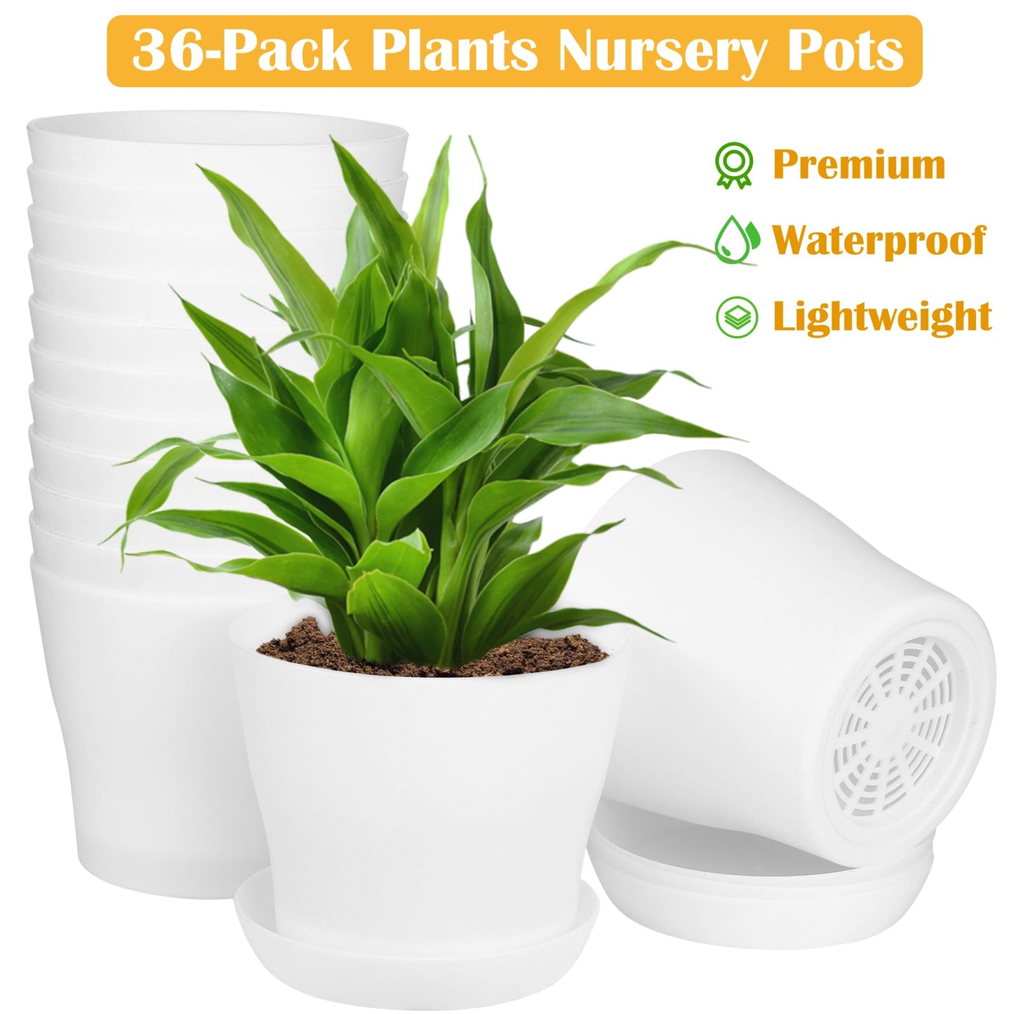 Hahood 36 Pack 5.5 Inch Plastic Plant Pots with Saucers White Flower Plant Container Seed Starting Pots Thickened Seedlings Nursery Pot for Home Garden Indoor Outdoor Flowers