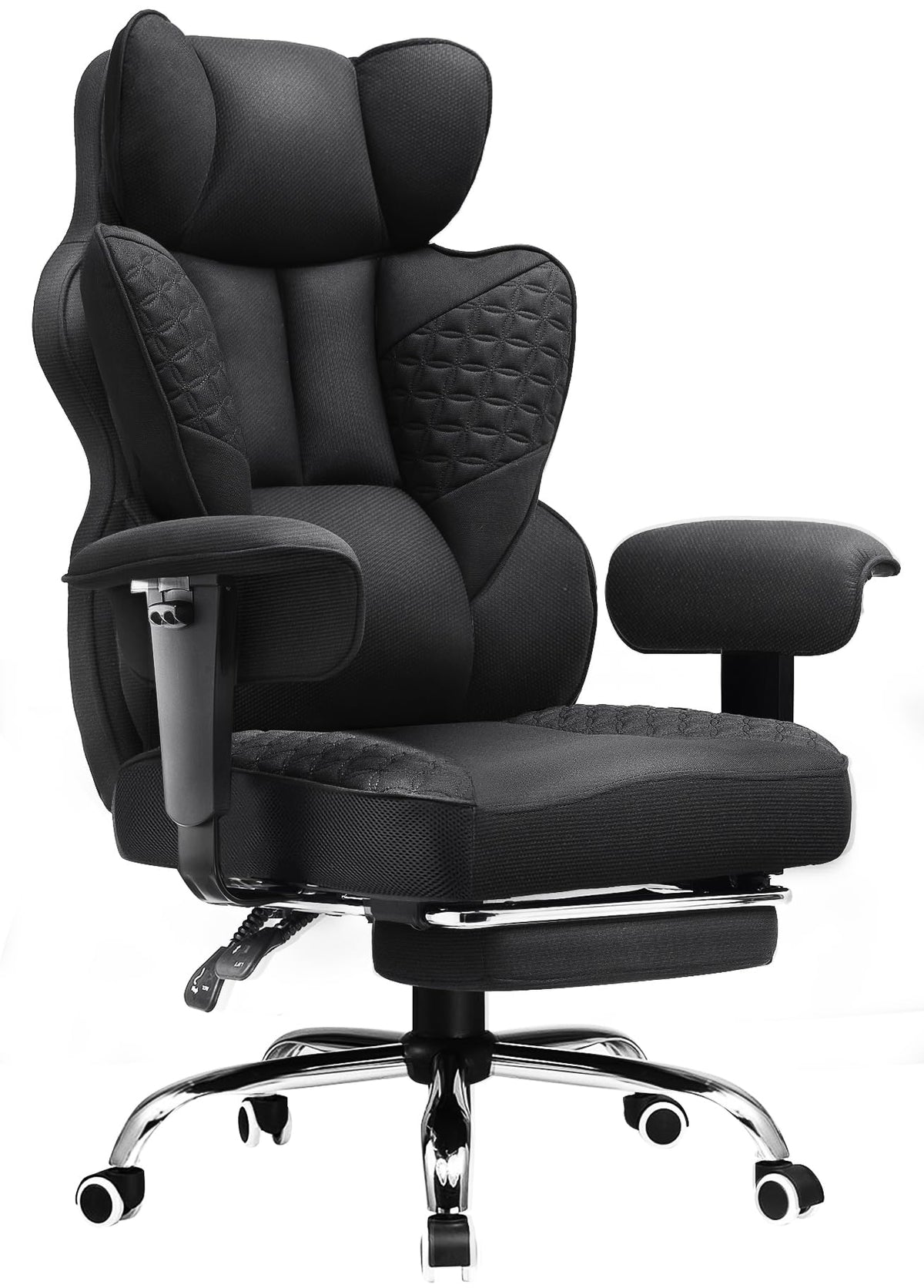 COMHOMA Big and Tall Office Chair Heavy Duty Wide Ergonomic Fabric Deluxe Embossing Designed Gaming Chair with Foot Rest,150°Reclining Adjustable Armrests Pocket Spring Back Support and Pillow